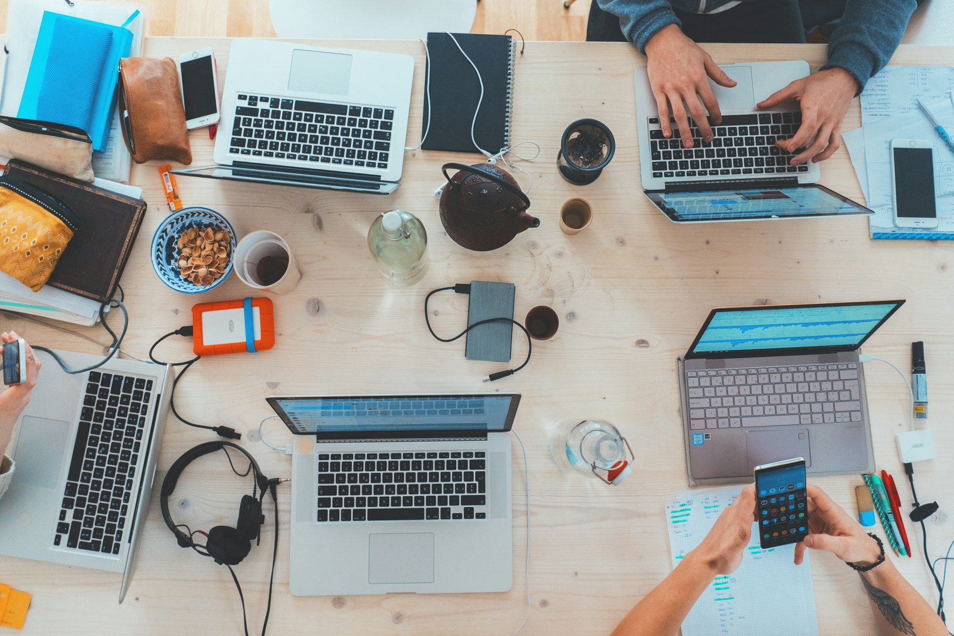 Person working on laptop in modern office